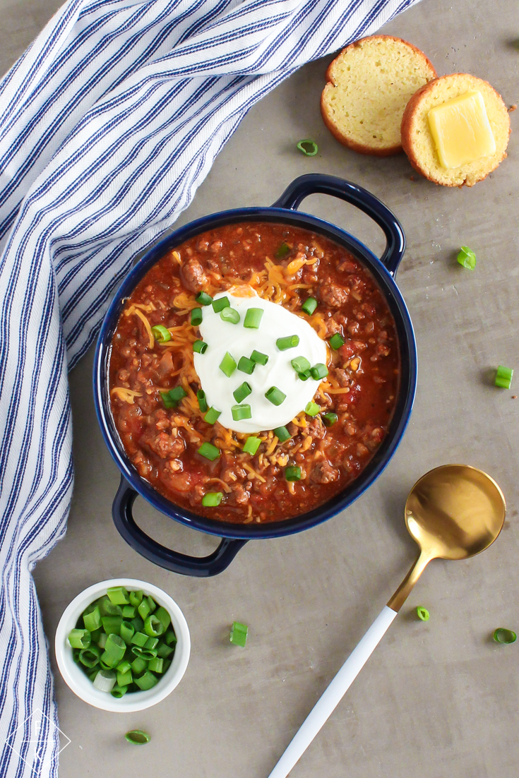 Keto Chili Crockpot with Keto Cornbread